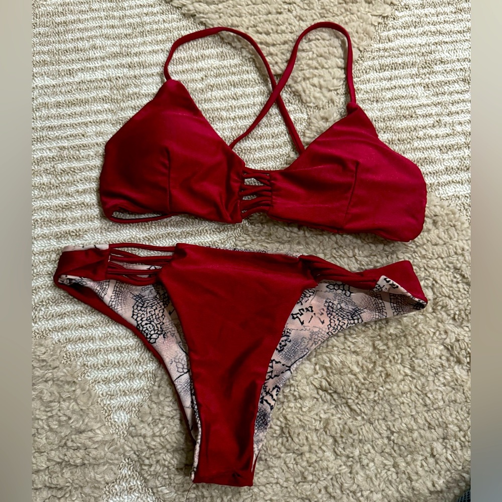 Maroon Red Swim Bikini with Reversible Bottom Medium